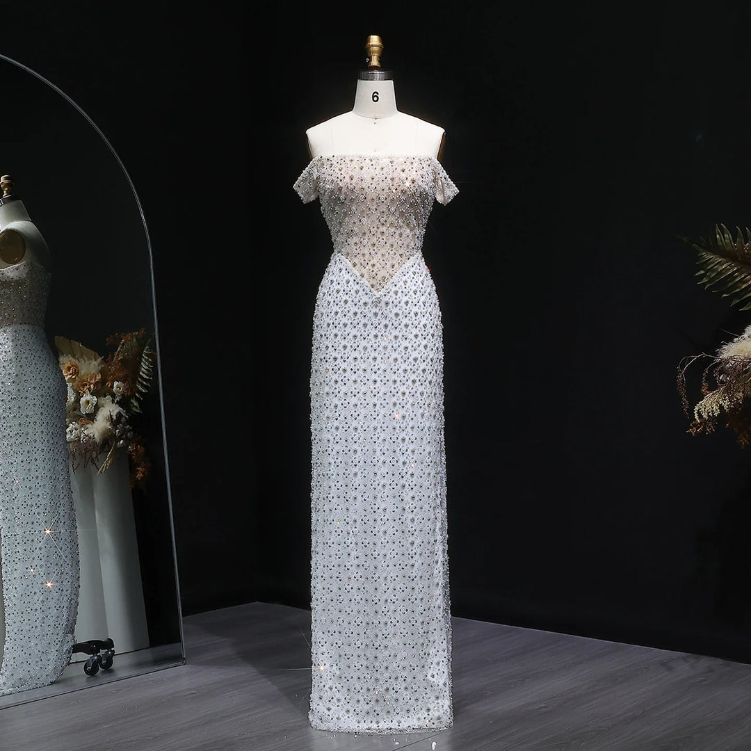 Sweet Heavy Beaded Pearls Women's Evening Dress