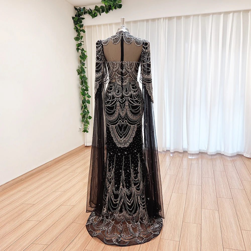 Cape Sleeves Arabic Evening Dress