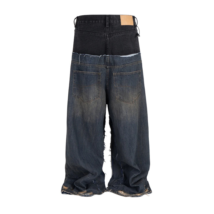 Fine Double Waist Denim Baggy Jeans Pants