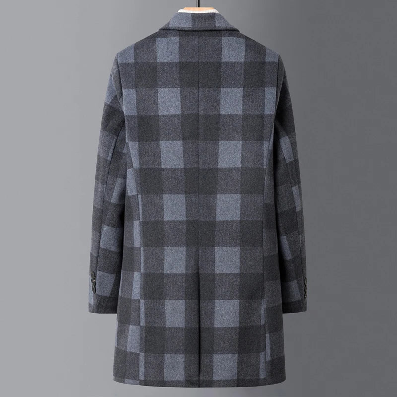Classy Plaid Woolen Trench Coat