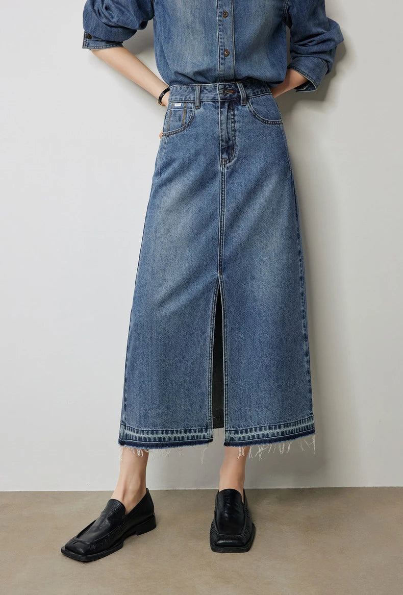 Open Split Pocket Denim Skirt