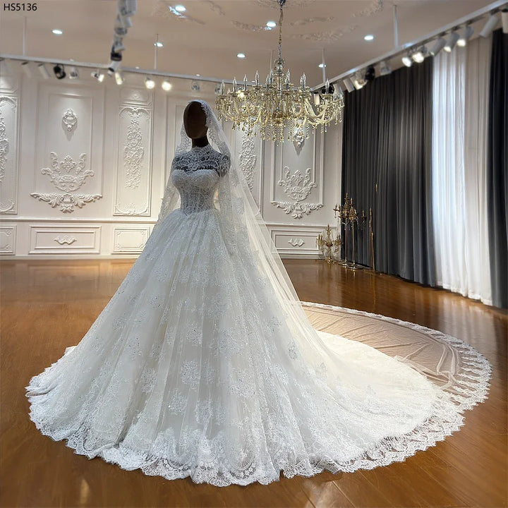 Elegant Beaded High Neck Arabic Bridal Gown