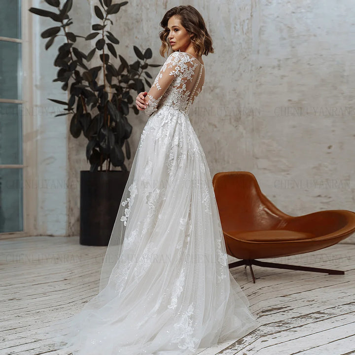 Gorgeous A-line Buttons Wedding Gown