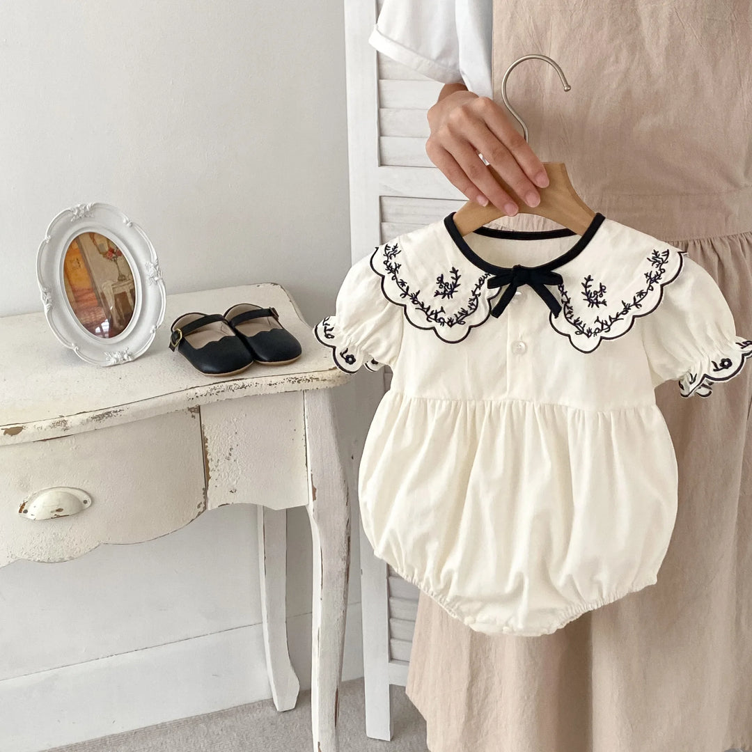 Cute Lapel Embroidered Girl's One-Piece Dress