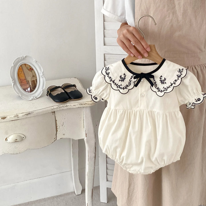 Cute Lapel Embroidered Girl's One-Piece Dress