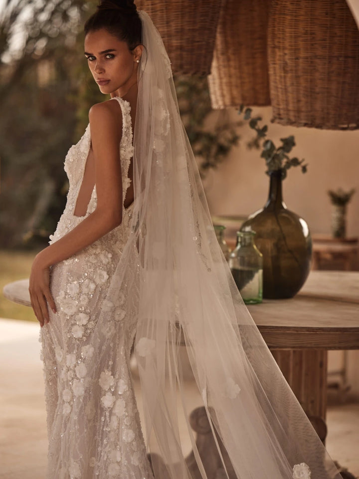 Luxury 3D Flowers Wedding Gown