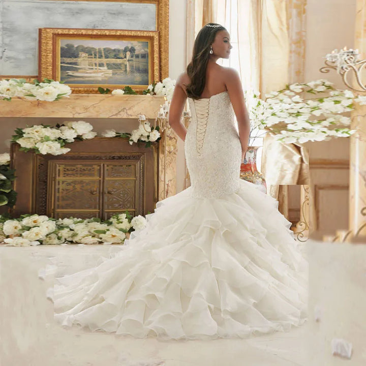 Charming Ruffles Sequined Bridal Gown