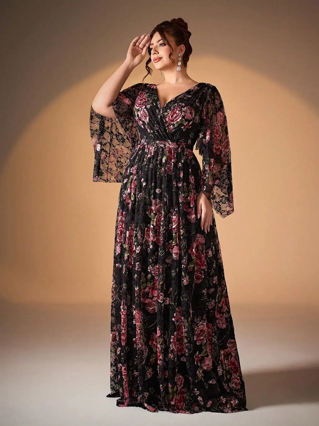 Cross-Printed Wide-swing Evening Dress