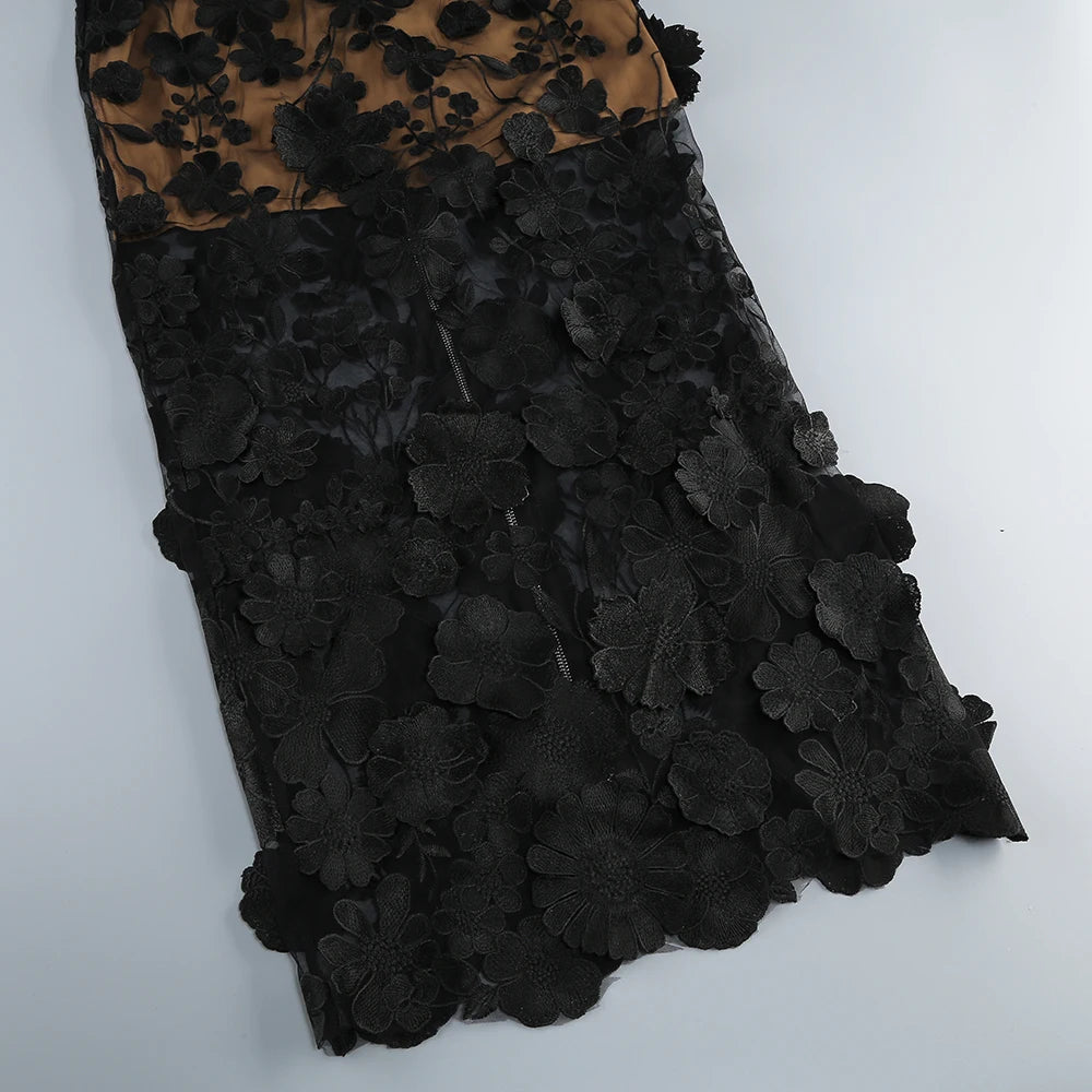 Glamorous Nights Mesh Flower Maxi Dress