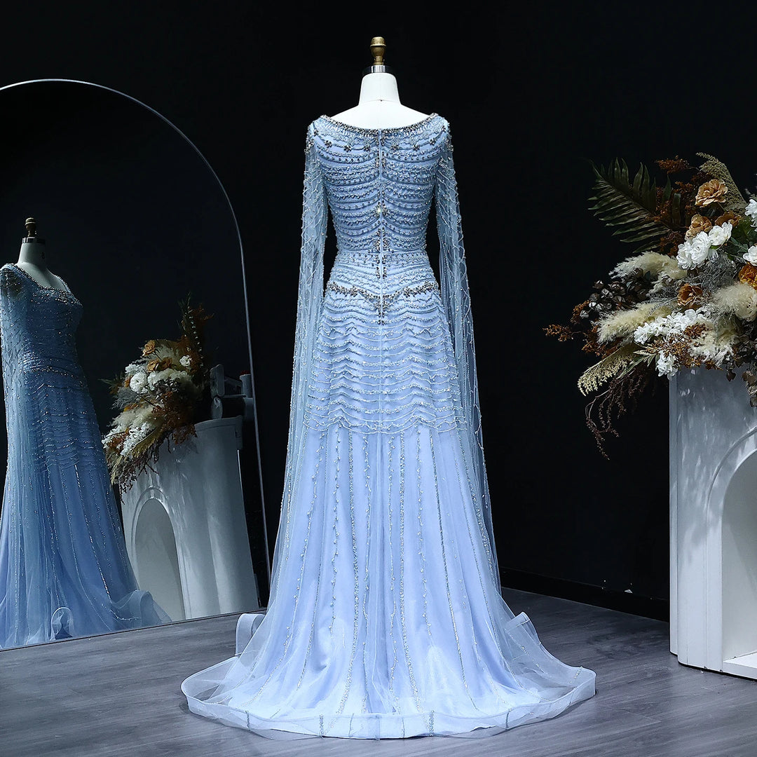 Beautiful Cape Sleeves Arabic Evening Dress