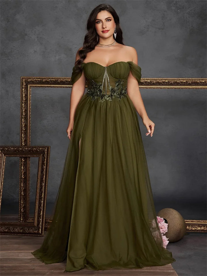Luxury Slit Plus Size Evening Gown
