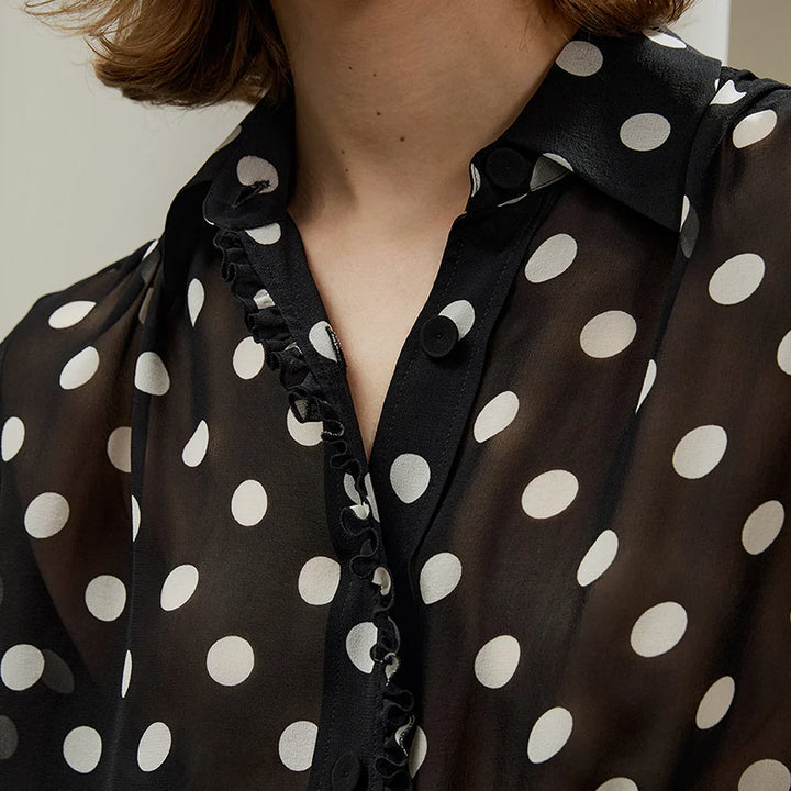 Stylish Polka Dot Silk Blouse