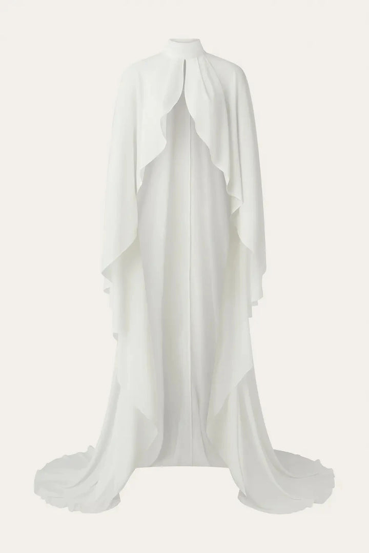 Elegant Long High Neck Bridal Cape