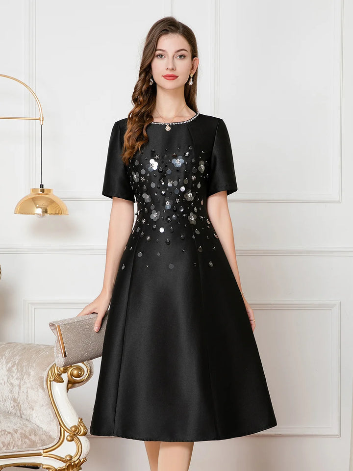 Sequined Embroidery Short Sleeve Party Dress