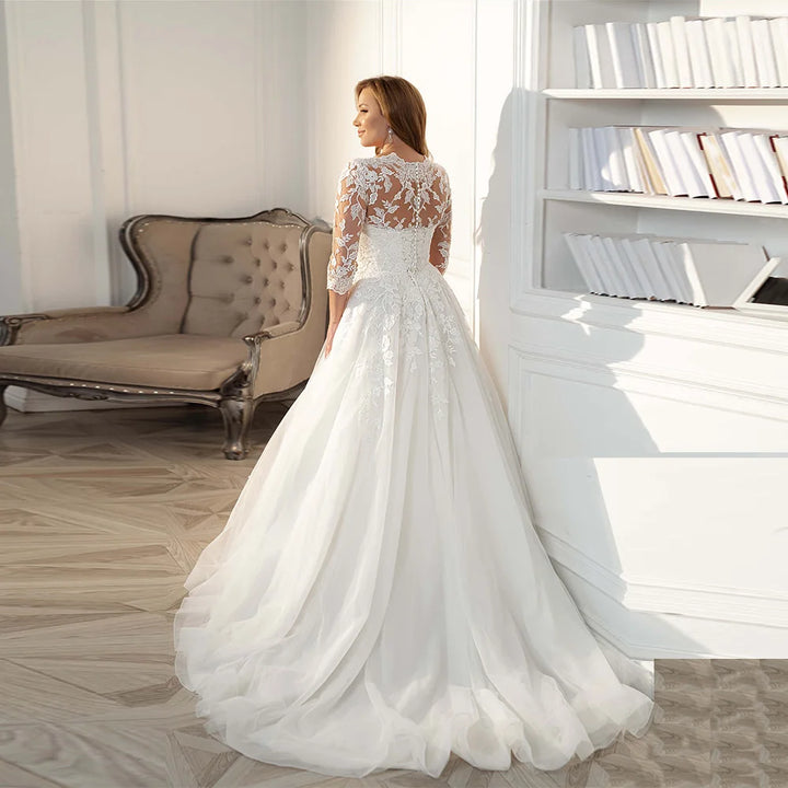 Modest Lace Appliqué Bridal Gown
