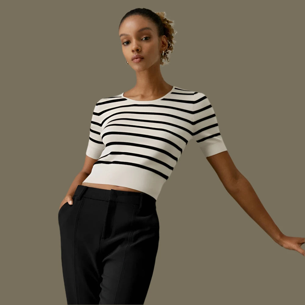 Stretchable Silk Cropped T-Shirt