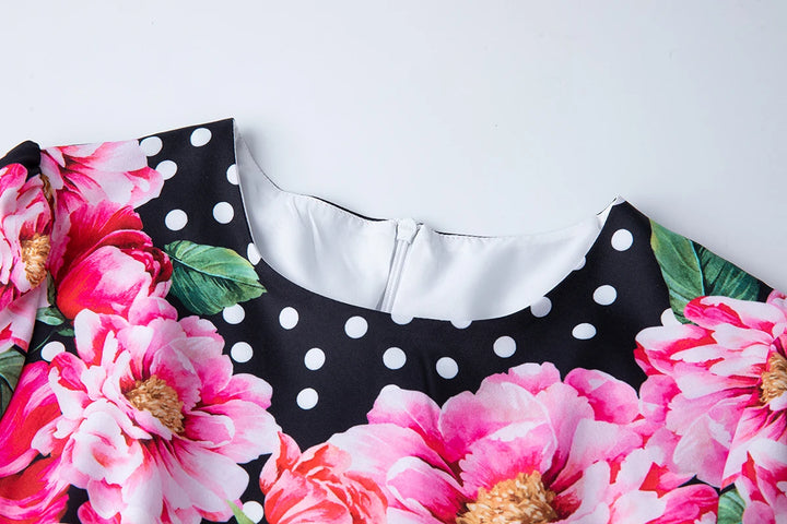Elegant Short Sleeve Floral Mid Dress