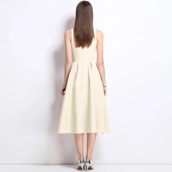 Graceful Square Collar Flowing Midi Dress