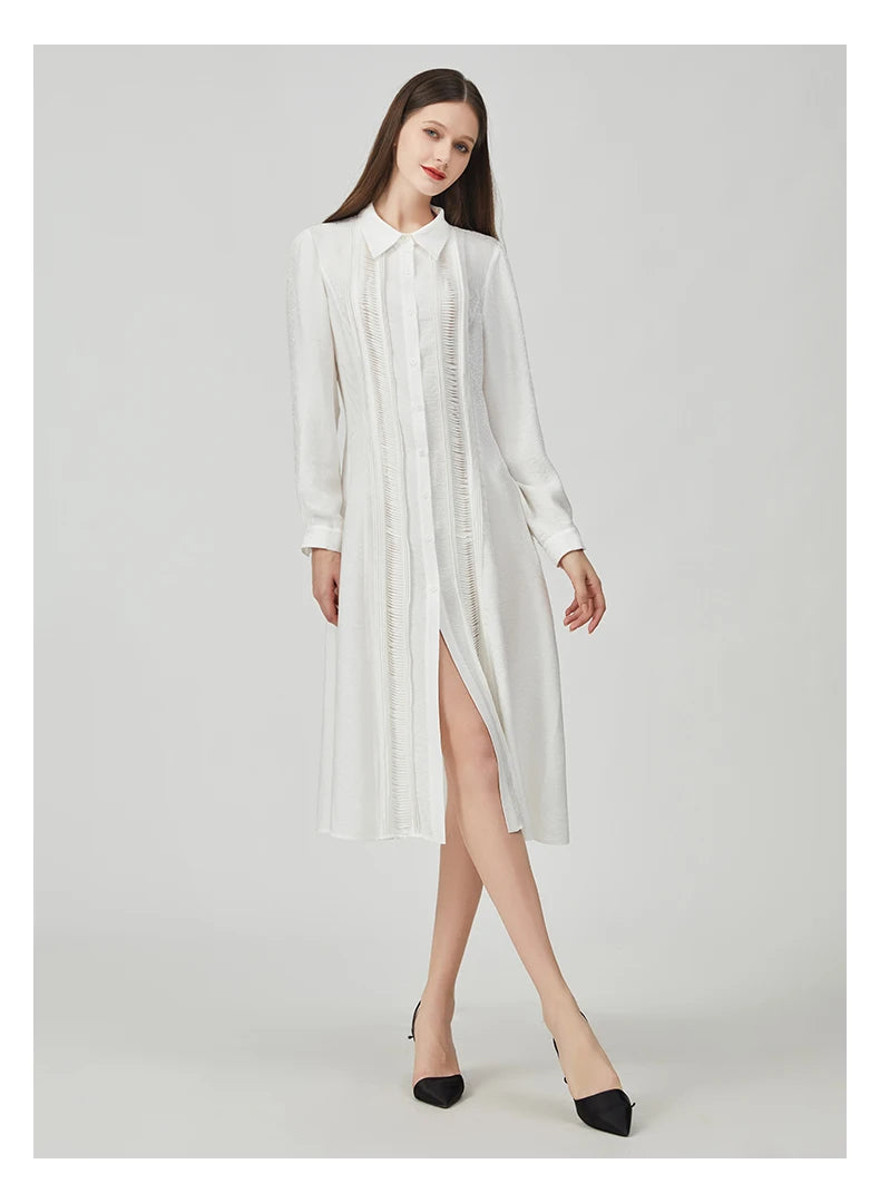White Silk Polo-Neck Dress