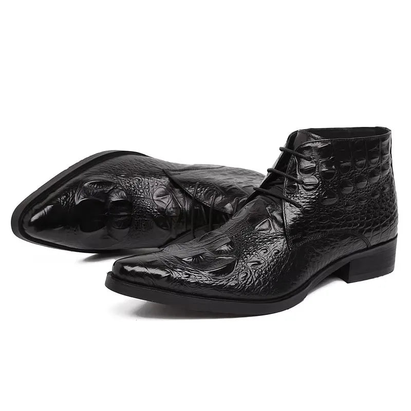 Premium Pointed Toe Cowhide Dress Boots