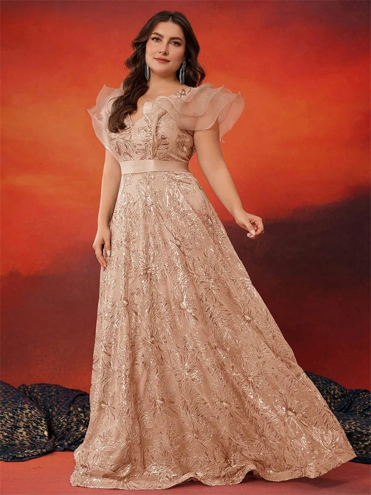Sophisticated V-Neck Plus Size Women's Gown