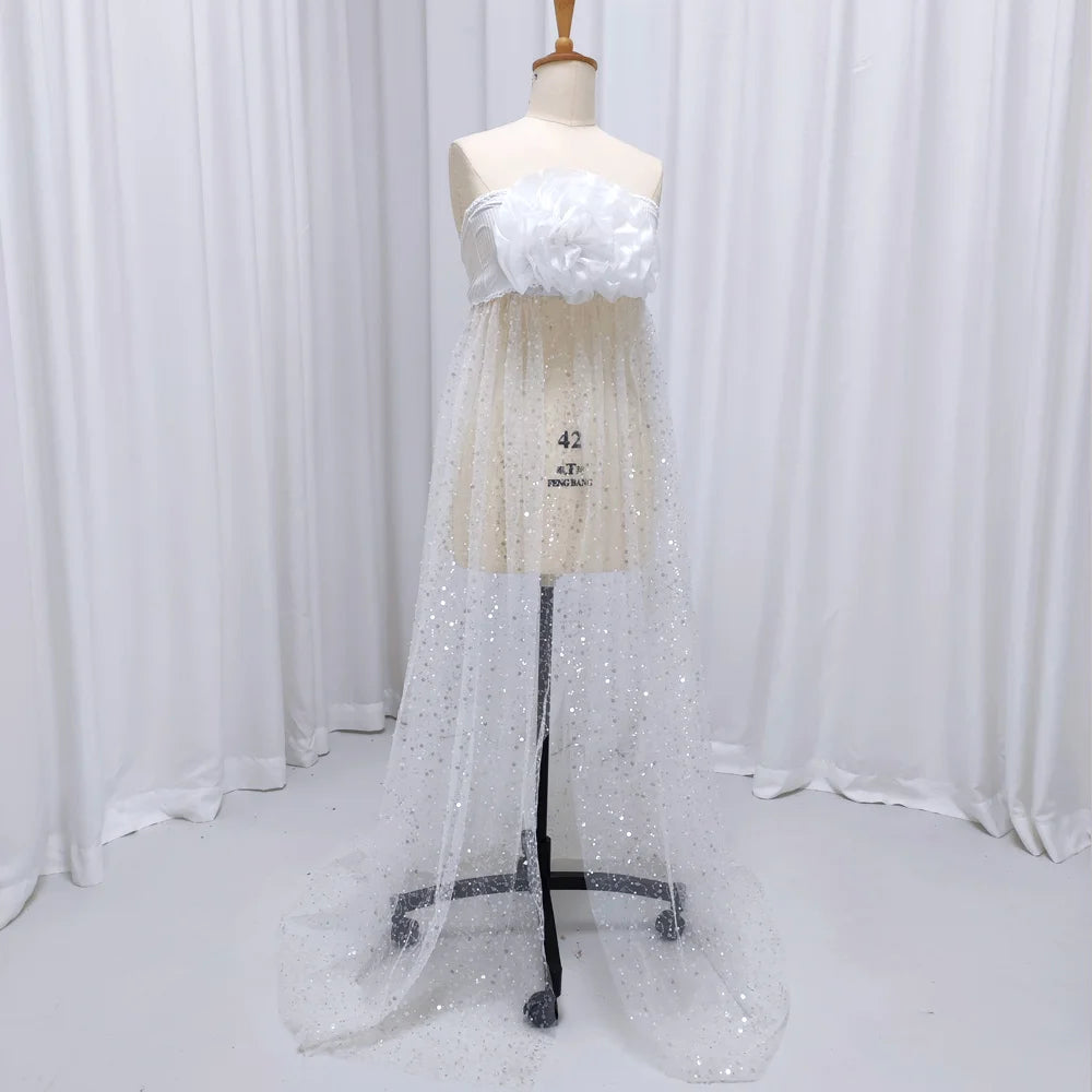 Luxury Transparent Bead Embroidered Maternity Dress