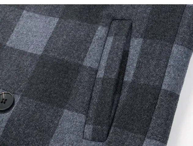 Classy Plaid Woolen Trench Coat