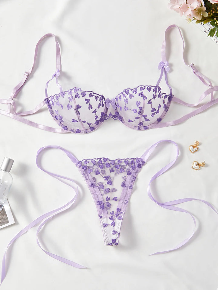 Exotic Embroidery Straps Bra Set