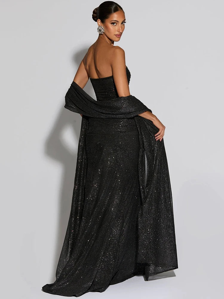 Elegant Off-shoulder Sparkling Maxi Dress
