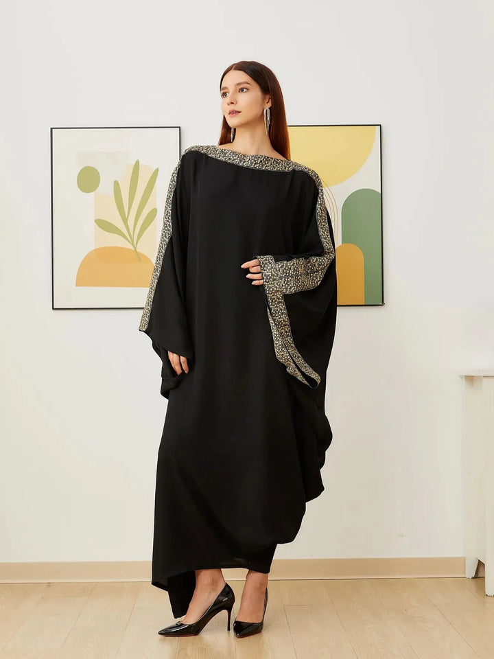 Luxury Ultra Black Long Loose Kaftan