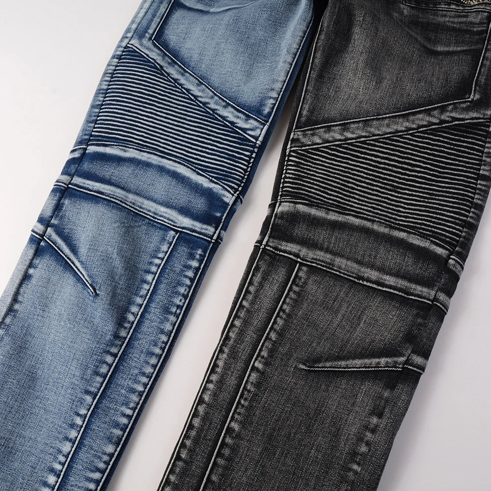 Spliced Two-Tones Denim Jeans Pants