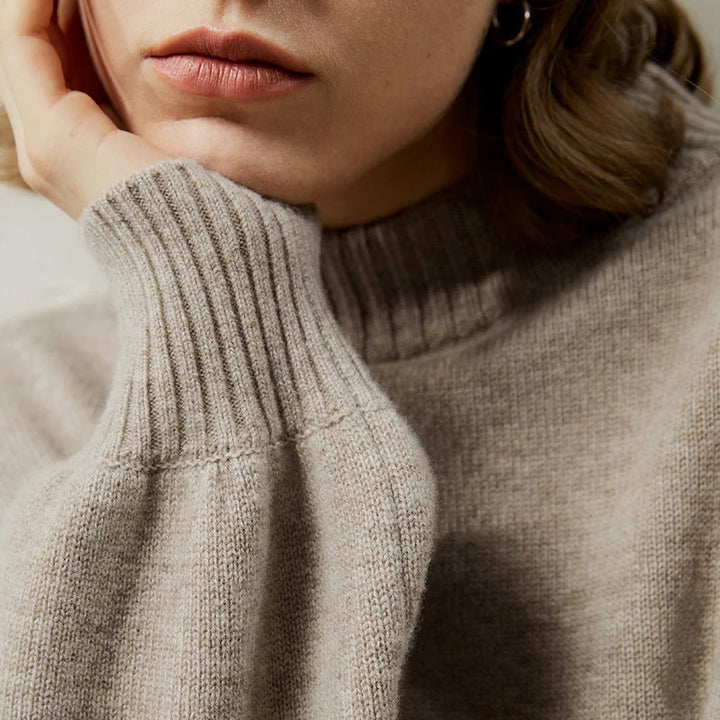 Ribbed Collar Soft Wool Cashmere Sweater