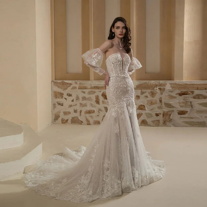 Stunning Detachable Flared Sleeve Wedding Dress