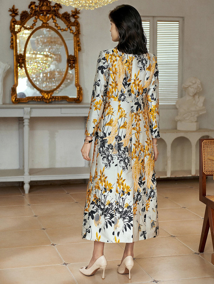 Stunning Floral Jacquard Fit Up Trench Coat