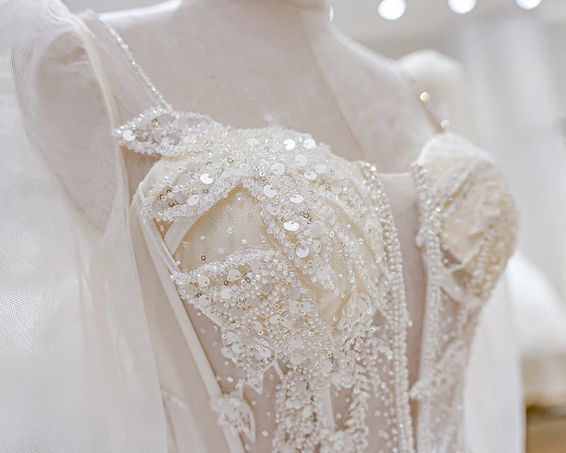 Shiny A-Line Backless Wedding Dress