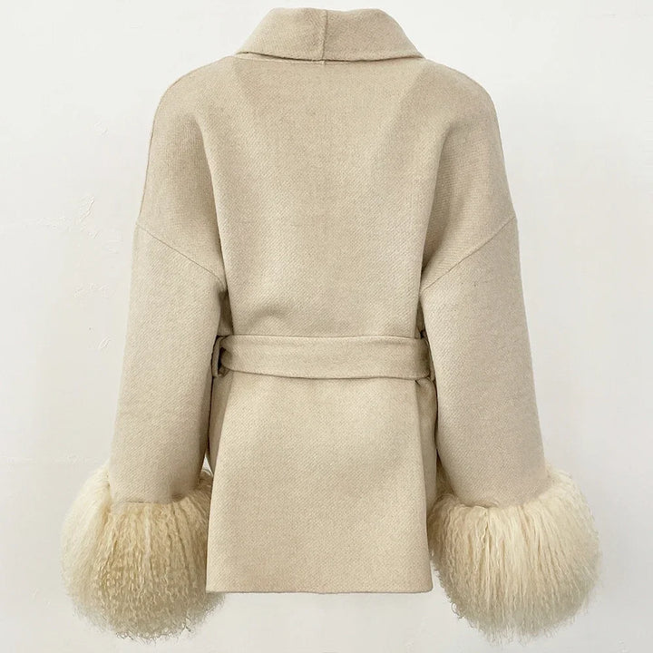 Elegant Mongolian Fur Woolen Overcoat