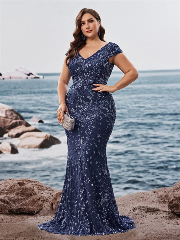 Fancy V-Neck Sequin Evening Party Dress