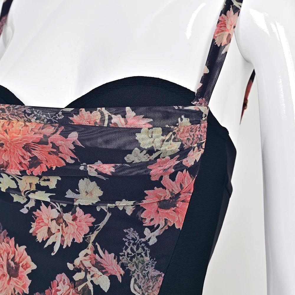 Sweet Flower Print Evening Dress