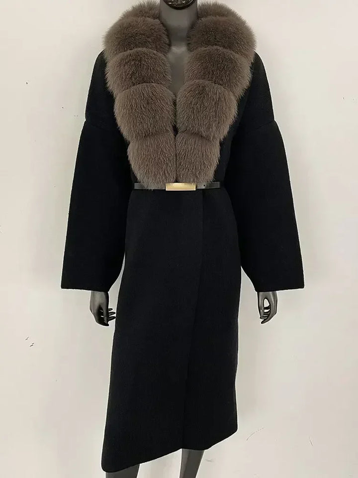 Alluring Detachable Real Fur Collar Coat