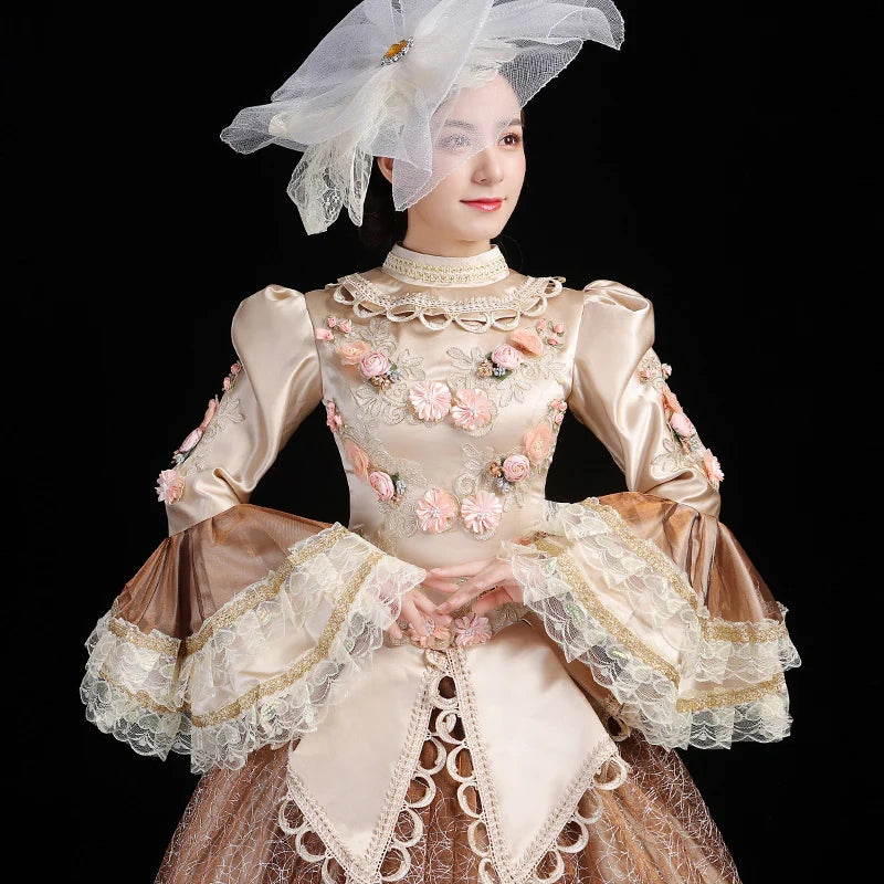 Medieval Style Floral Lace Gown