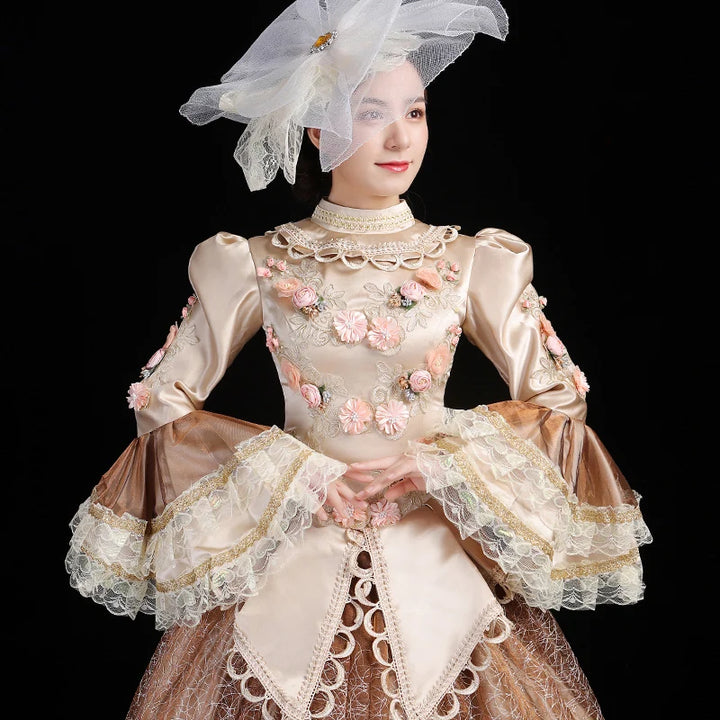 Medieval Style Floral Lace Gown
