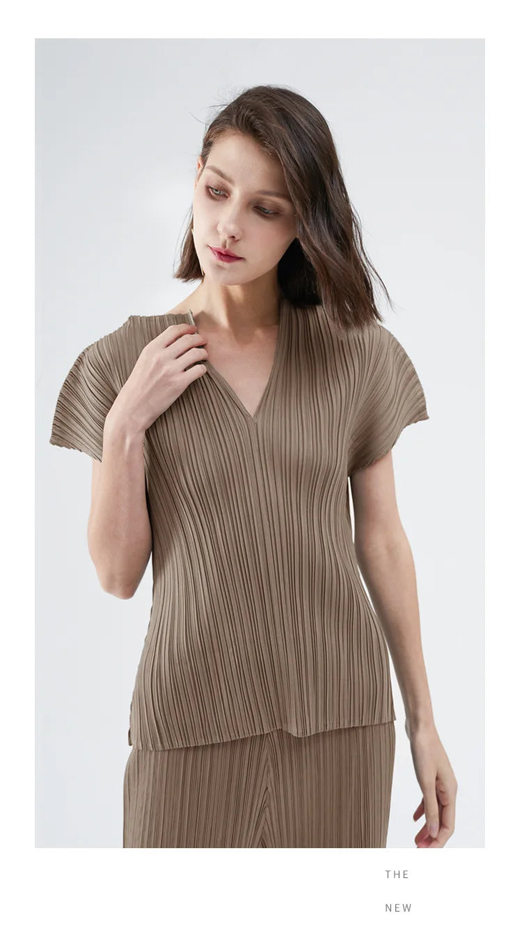 Small V-Neck Pleated Tops