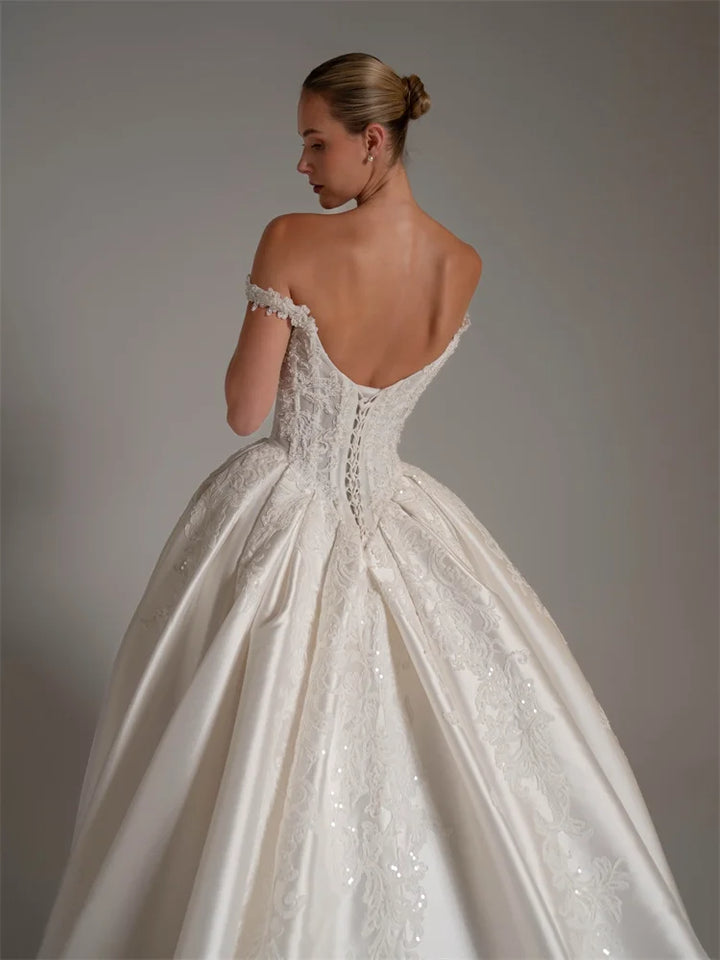 Sweet Off Shoulder Lace-Up Bridal Gown