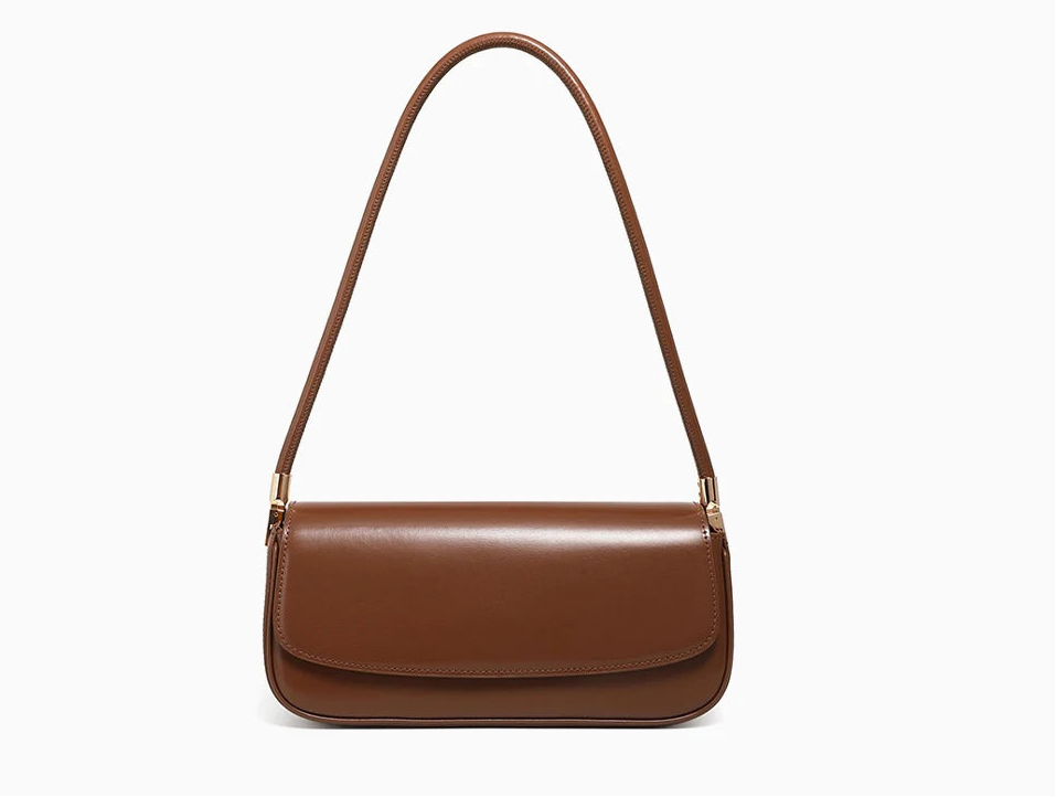 Sleek Leather Hobo Baguette Bag