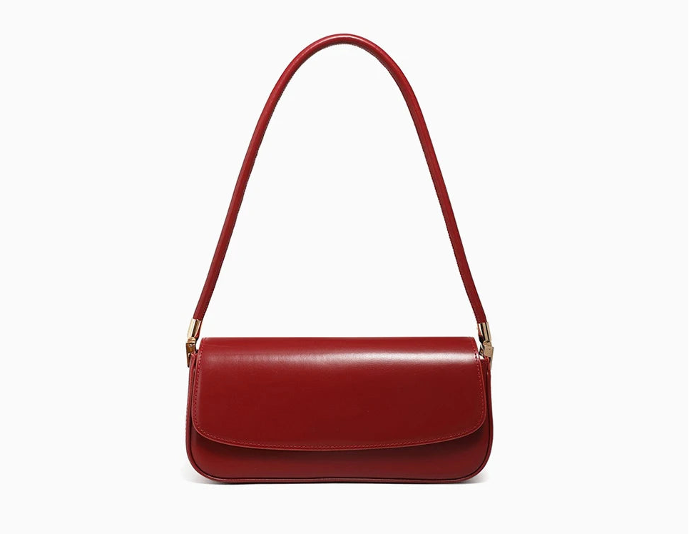 Sleek Leather Hobo Baguette Bag