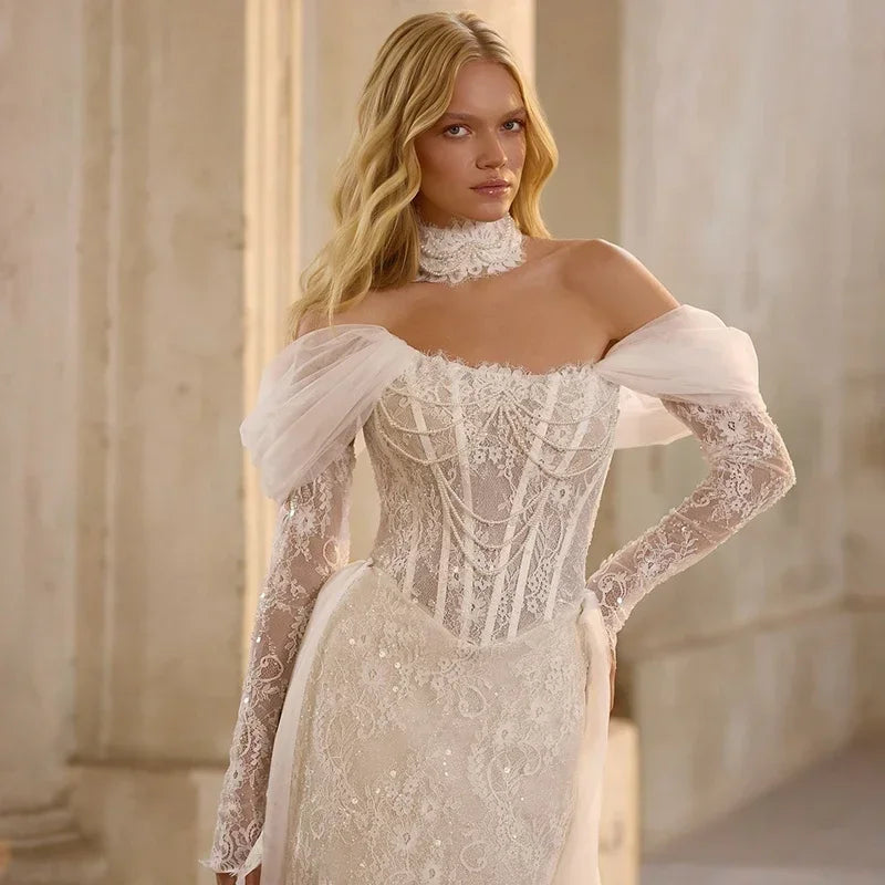 Sparkling Tulle Sweep Train Bride Dress
