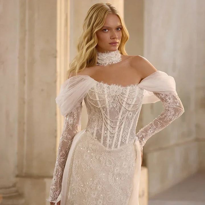 Sparkling Tulle Sweep Train Bride Dress