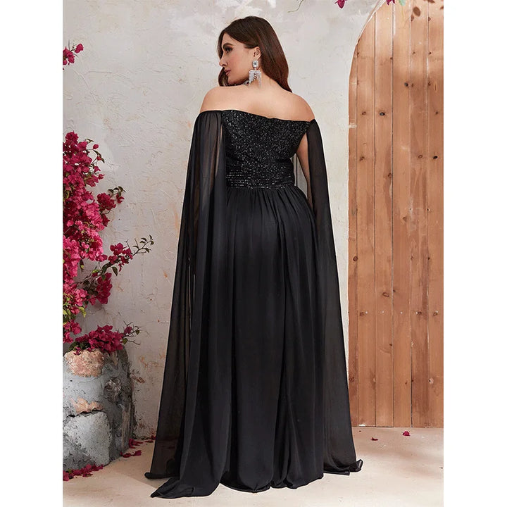 Cape Sleeve Sequined Evening Dress