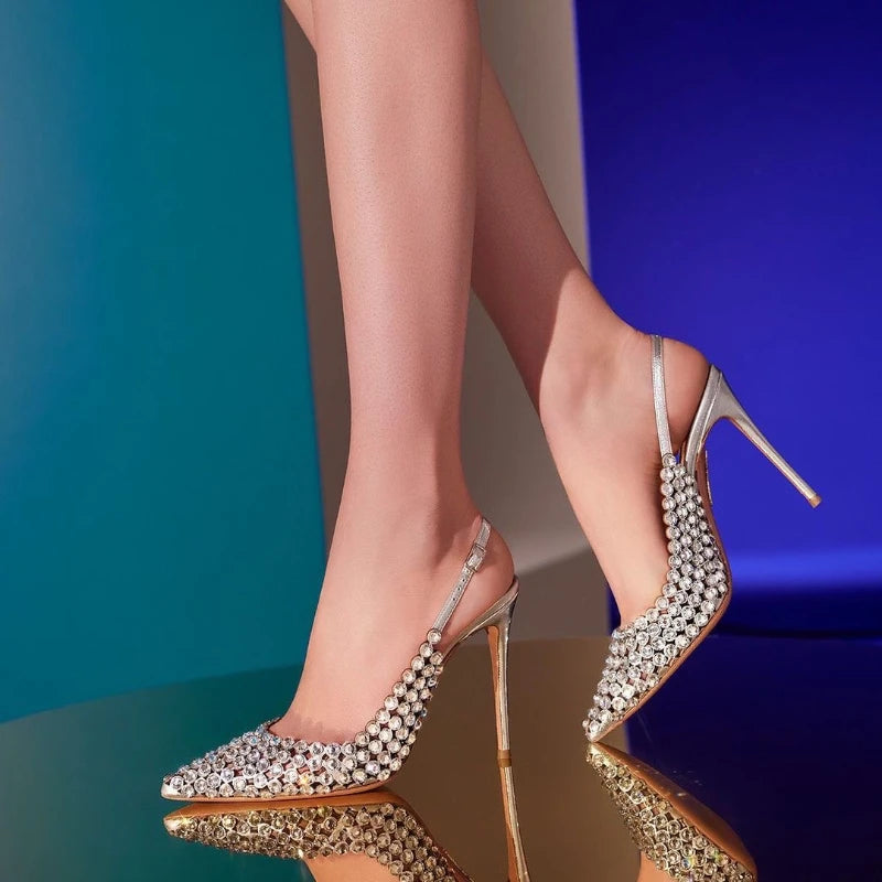 Diamond Strap Pointed Toe Bridal Heels