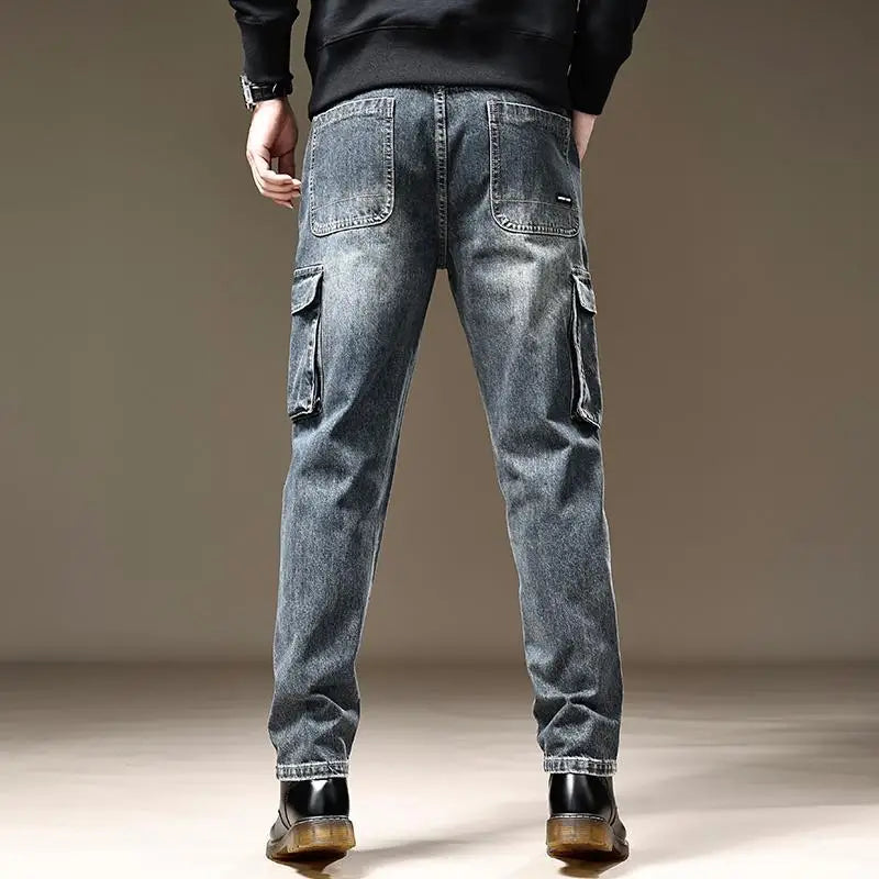 Stacked Cargo Style Denim Jeans Pants